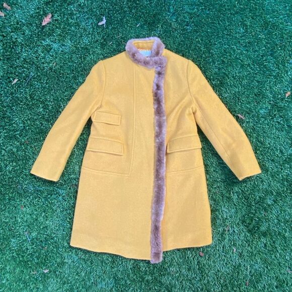 1950s Vintage Goldenrod Wool Coat w/ Faux Fur Trim XS Women’s Union Made in USA